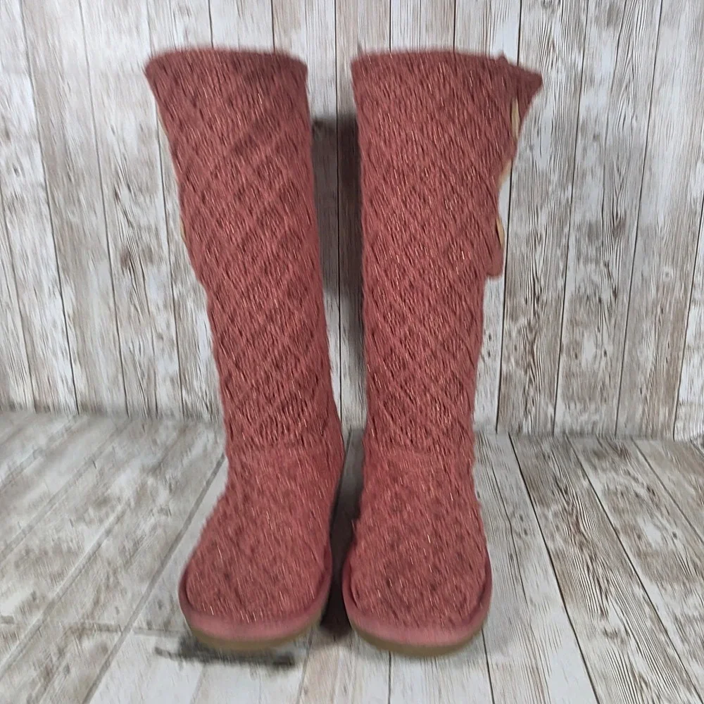 UGG Australia‎ Knit Tall Boots Rose Gold Metallic Buttons Womens Size 6